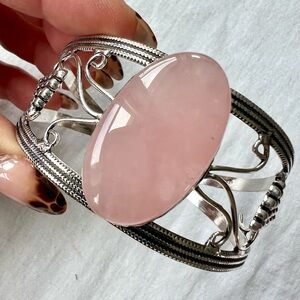 925 LOVE BOMB Rose Quartz Cuff Bracelet